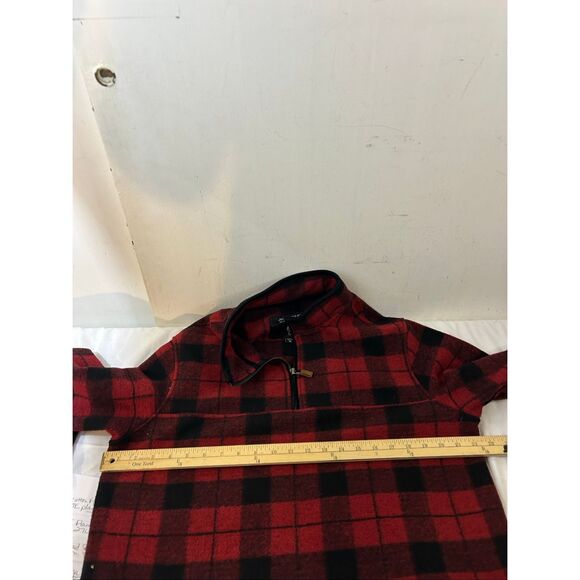 John Wayne M Stock Supply 1/4 zip ls Flannel Shirt REd Black - Picture 3 of 5